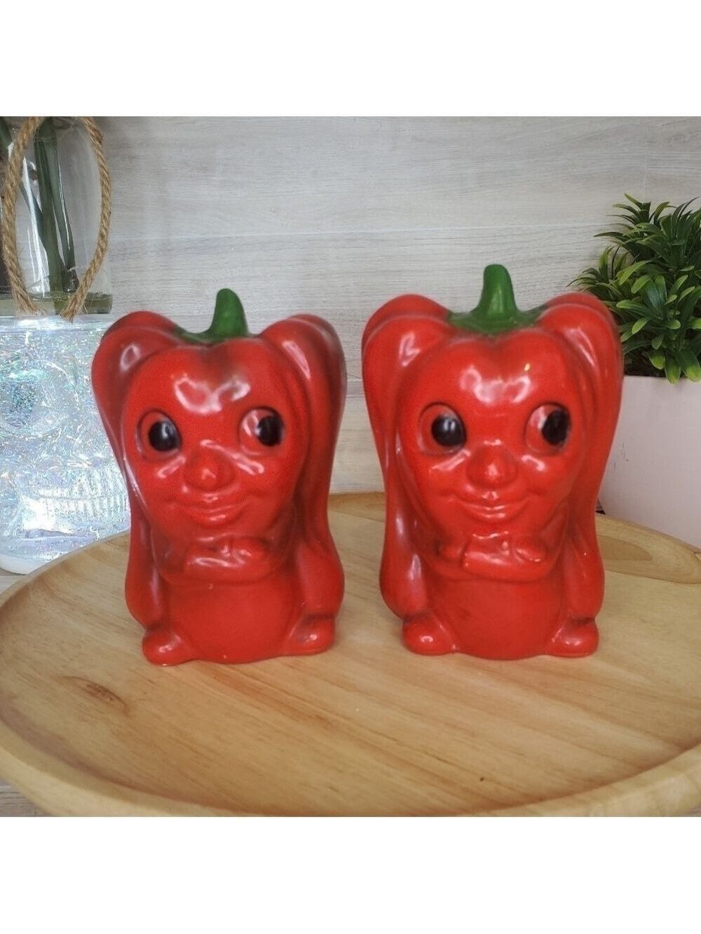 Anthropomorphic Red Bell Pepper Shakers Large Mid Century Kitsch